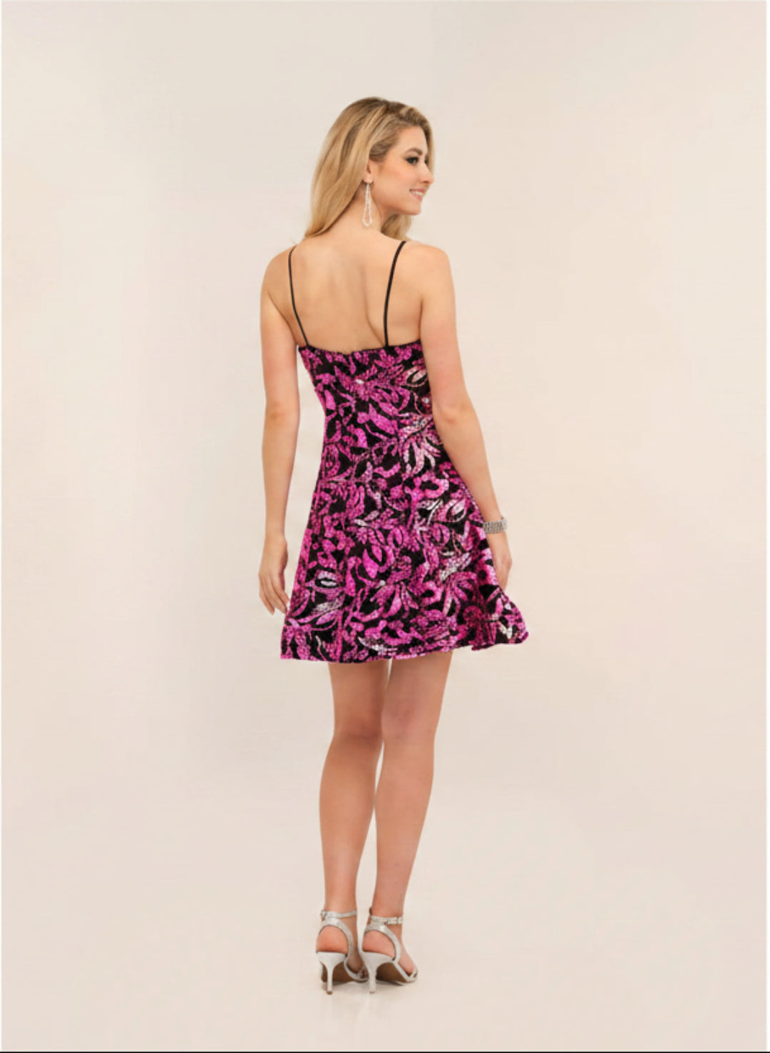 INTRICATE FLORAL ALLOVER BEADED DESIGN A-LINE PARTY FORMAL SHORT DRESS