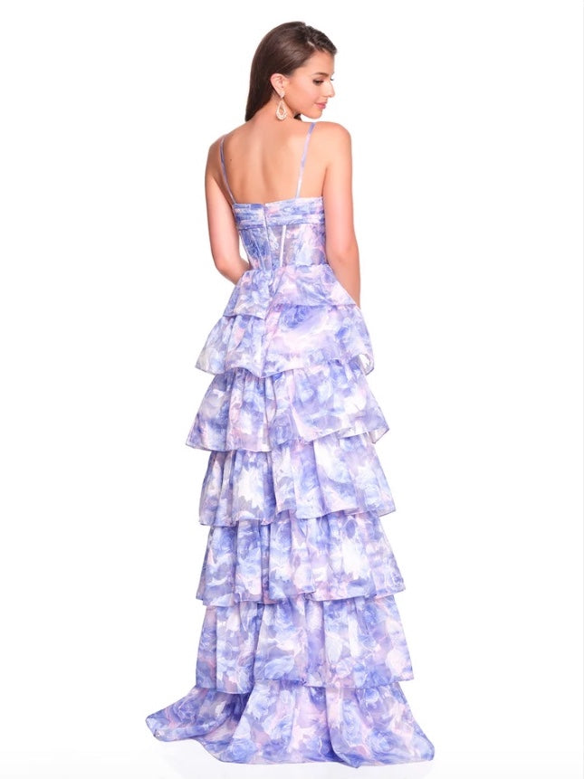 TIERED PRINTED GOWN CORSET TOP WITH SLIT BY DAVE & JOHNNY NEW YORK 12400