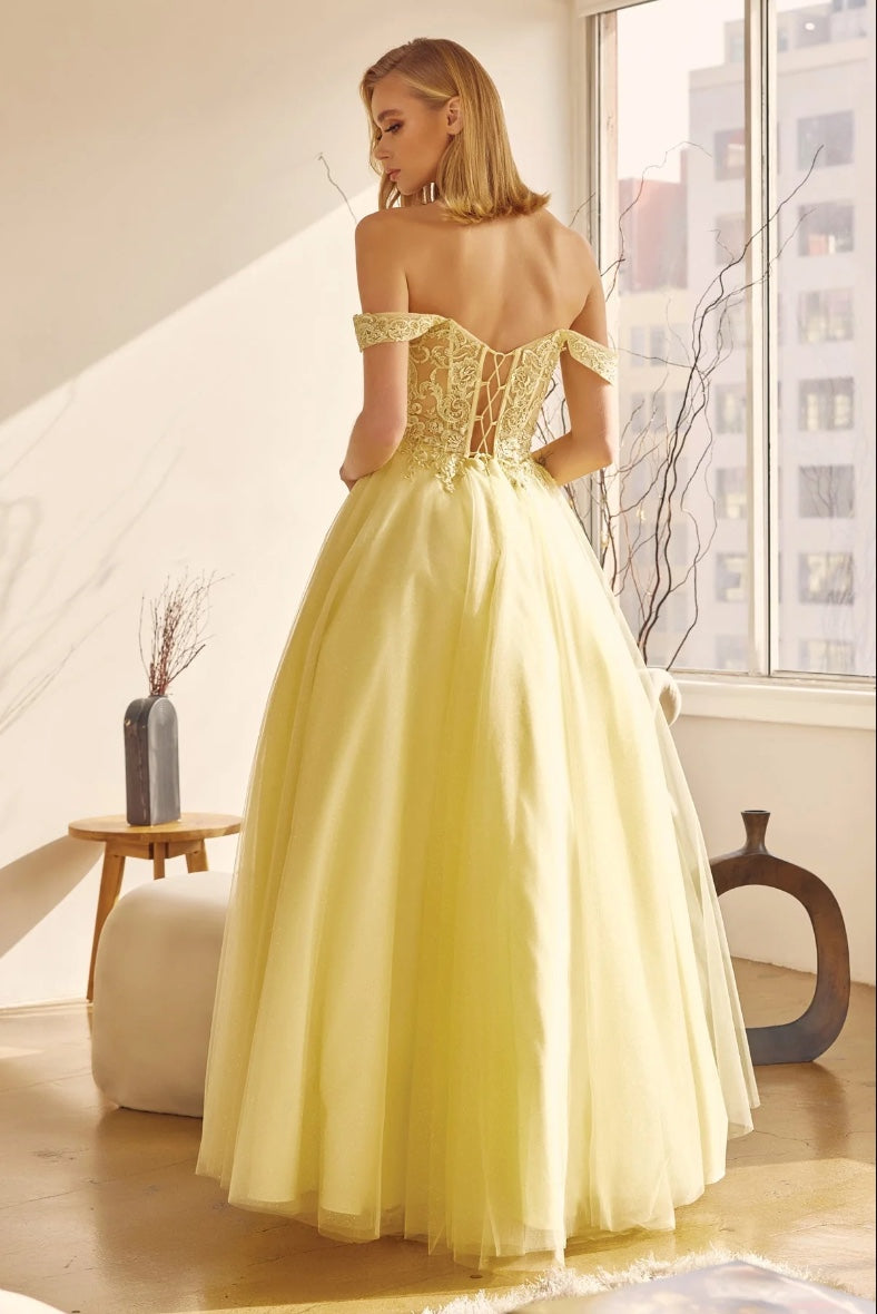 EMBROIDERED GLITTER TULLE OFF-SHOULDER A-LINE LACE-UP BACK BY JULIET 280