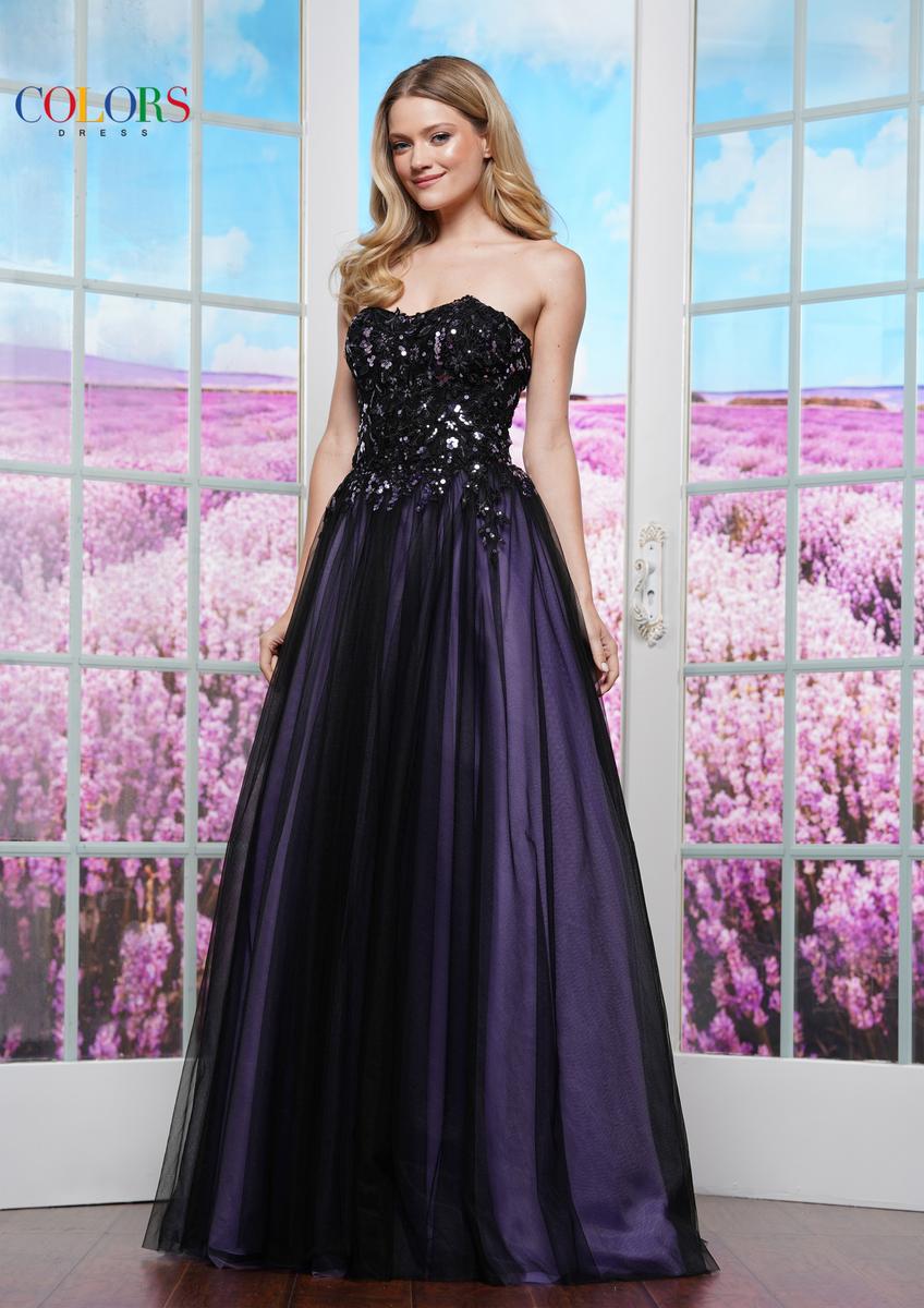 STRAPLESS SWEETHEART NECKLINE LACE + BEADED DETAIL BODICE WITH LACE-UP BACK TULLE 2 TONE SKIRT + POCKETS CURVY PLUS SIZE BY COLORS DRESS 3495