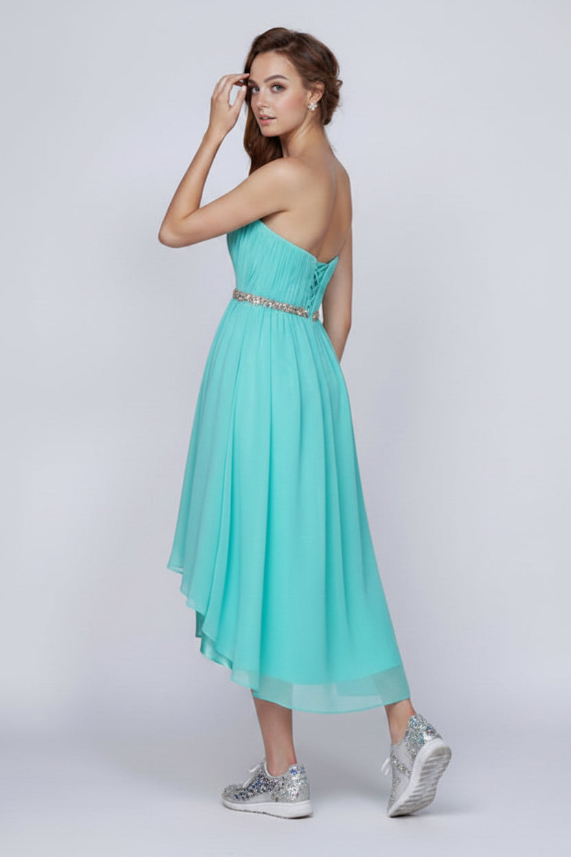 SOFT CHIFFON A-LINE CINCHED EMBELLISHED WAIST FLOWY SKIRT LACE-UP BACK FORMAL DRESS JULIET 747