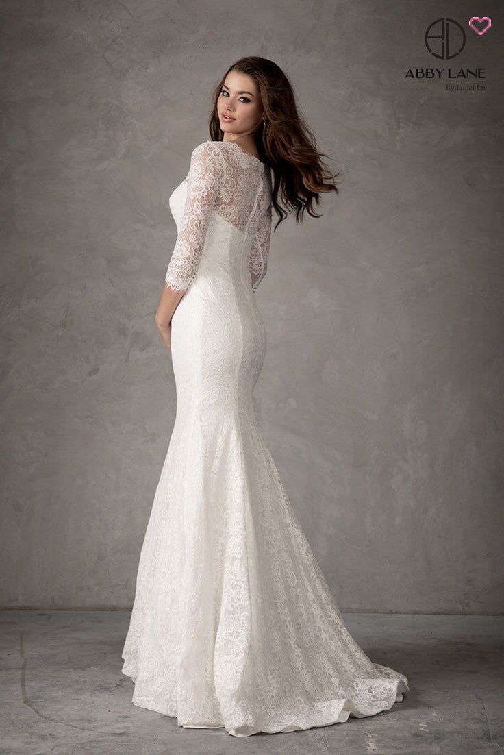 LACE FIT & FLARE BRIDAL GOWN 3/4 SLEEVES BY ABBY LANE 97101