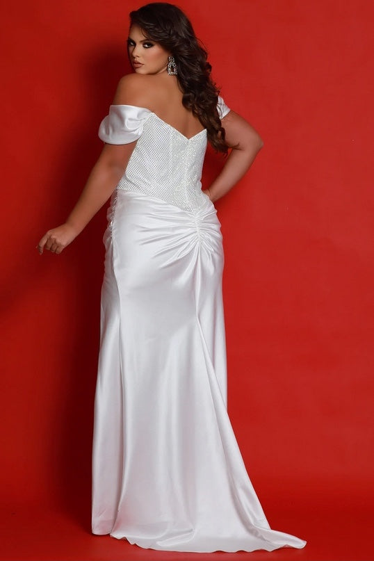 GRAND MARSHALL PAGEANT + PROM GOWN WITH CAPE BEADED CORSET SATIN WITH SLIT JOHNATHAN KAYNE JK2417