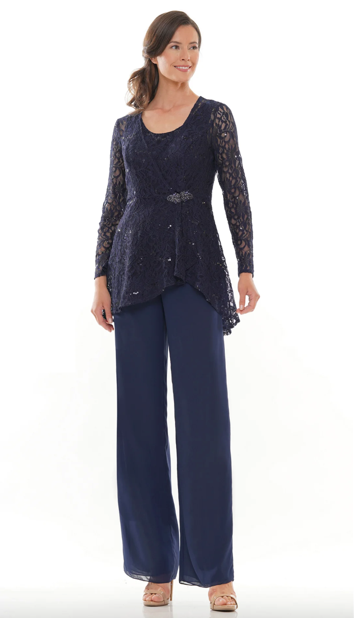 LACE & SEQUIN TOP + CAMISOLE PAIRED WITH CHIFFON PANTS MARSONI BY COLORS M305
