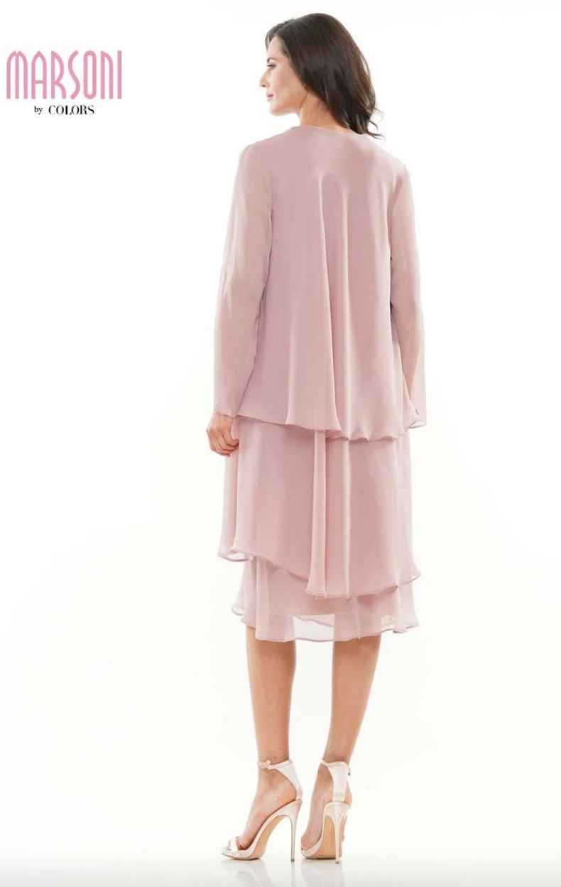 YORYU CHIFFON SHEATH TEA LENGTH DRESS WITH JACKET MARSONI BY COLORS DRESS M307