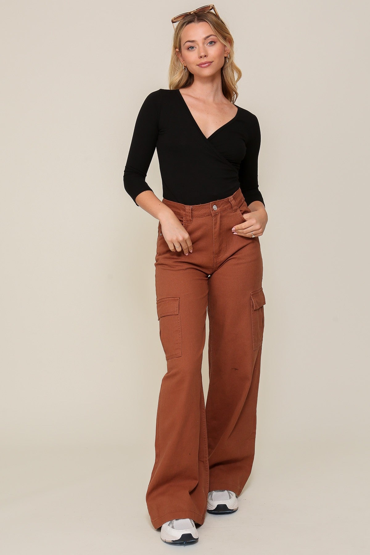 3/4 SLEEVE SURPLICE V-NECK BODYSUIT