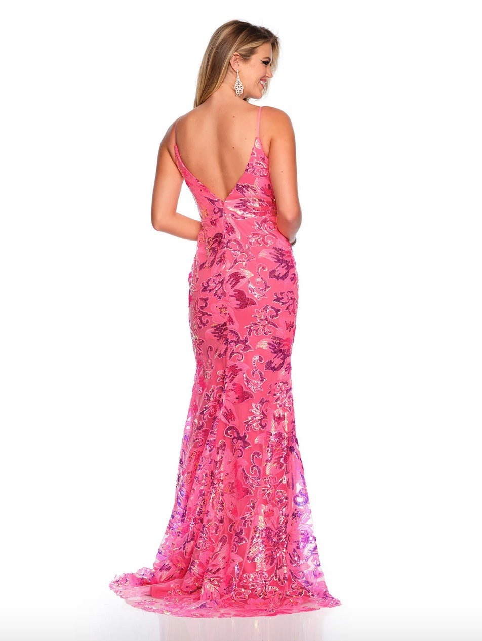 SEQUIN FIT & FLAIR GOWN INTRICATE DESIGN V-NECKLINE & OPEN V-BACK BY DAVE & JOHNNY NEW YORK 11447