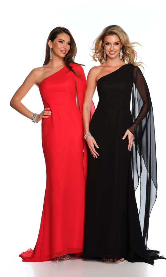 FLOWY CHIFFON ONE SHOULDER DRAMATIC DRAPING SLIGHT SWEEP TRAIN BY DAVE & JOHNNY NEW YORK 11554