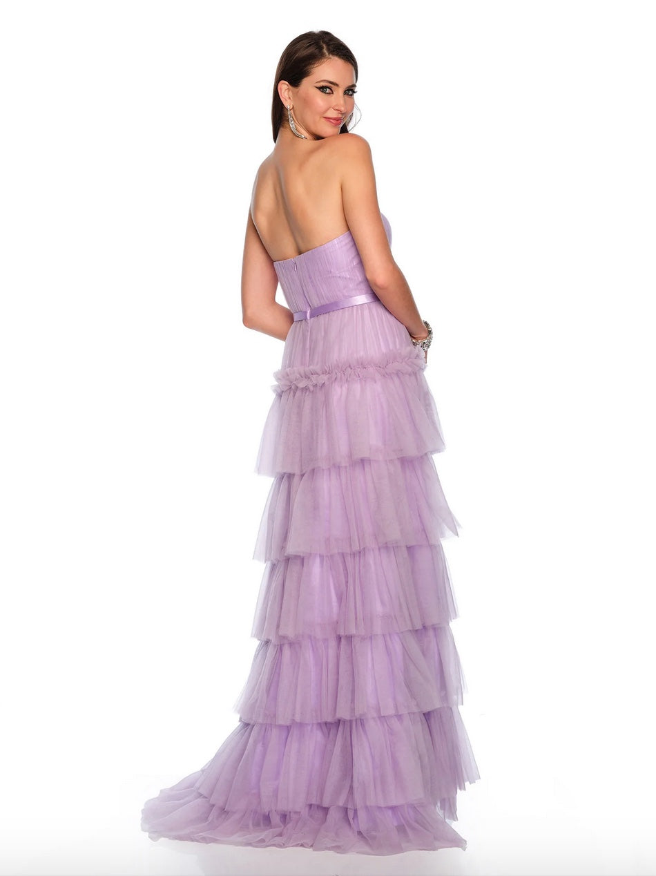 TULLE TIERED FITTED FORMAL GOWN SATIN WAISTBAND BY DAVE & JOHNNY NEW YORK 11579
