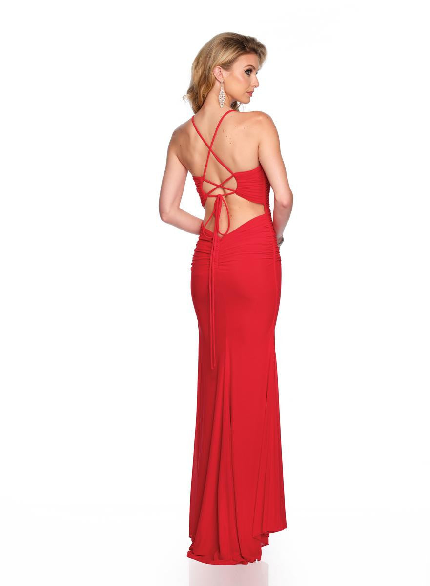 SWEETHEART FITTED MESH RUCHED FORMAL GOWN OPEN LACE-UP BACK BY DAVE & JOHNNY NEW YORK