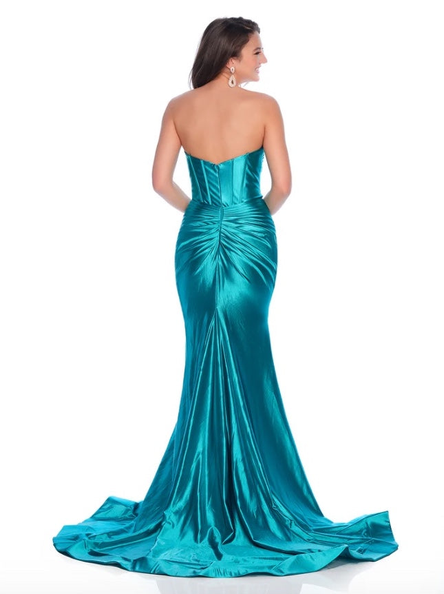 FITTED CORSET STRETCH SHINY JERSEY DRESS WITH SLIT BY DAVE & JOHNNY NEW YORK 11975
