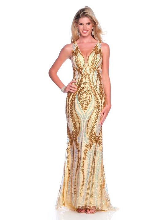 GOLD ALLOVER SEQUIN FITTED GOWN DAVE & JOHNNY NEW YORK 12135