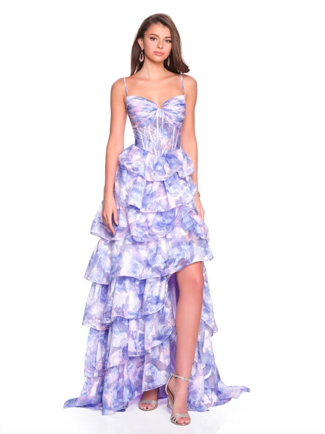 TIERED PRINTED GOWN CORSET TOP WITH SLIT BY DAVE & JOHNNY NEW YORK 12400