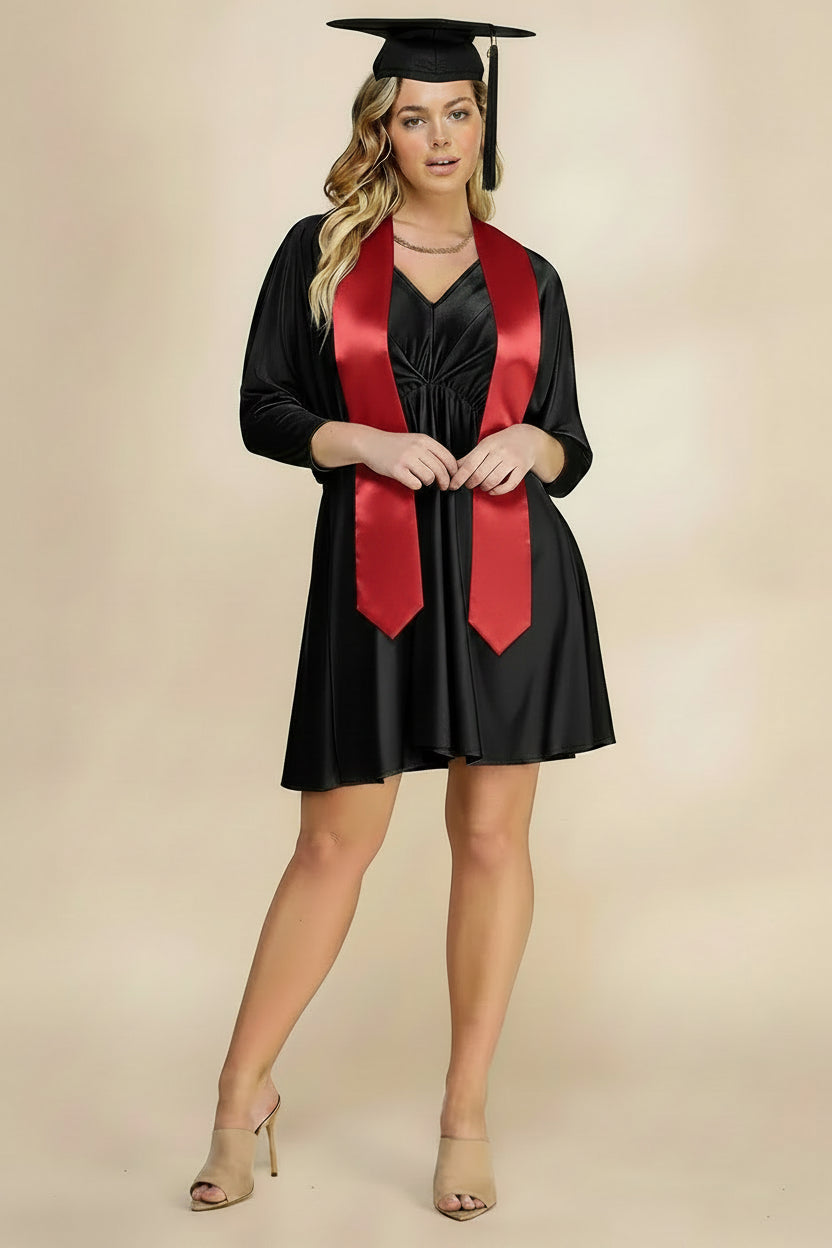 SATIN KNIT FIT & FLARE DOLMAN 3/4 SLEEVES OPEN BACK WITH TIE CURVY