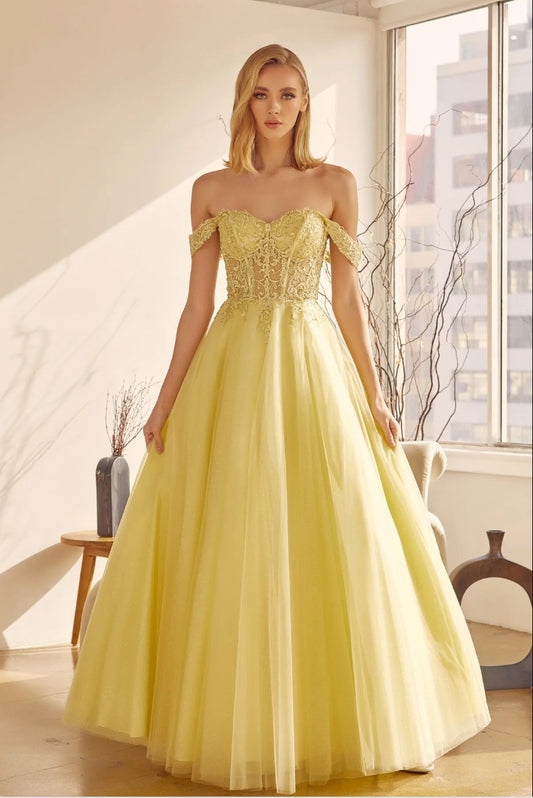 EMBROIDERED GLITTER TULLE OFF-SHOULDER A-LINE LACE-UP BACK BY JULIET 280