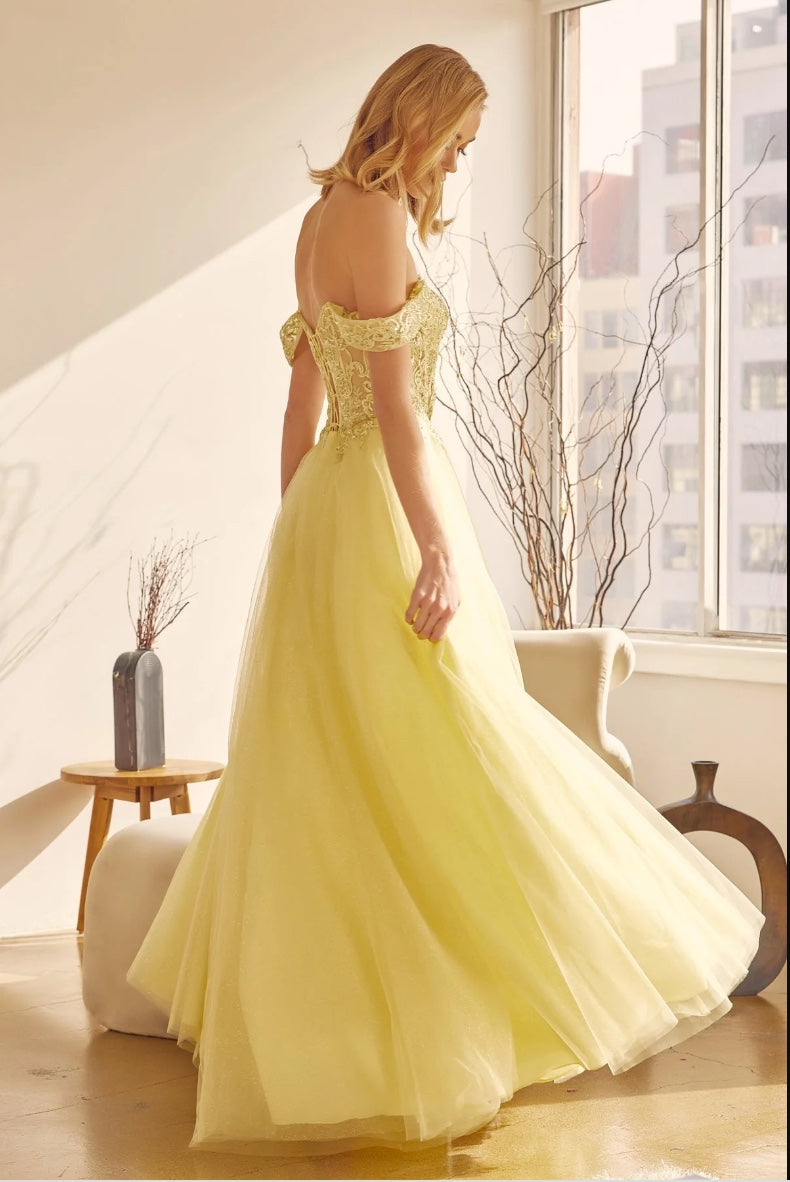 EMBROIDERED GLITTER TULLE OFF-SHOULDER A-LINE LACE-UP BACK BY JULIET 280