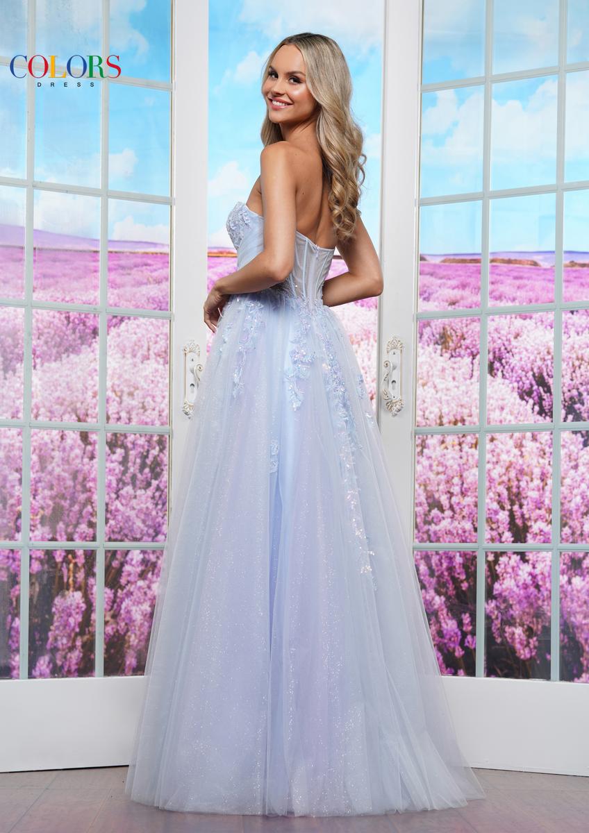 A-LINE DREAMY TULLE GOWN SWEETHEART NECKLINE WITH SLIT + APPLIQUES BY COLORS DRESS 3473