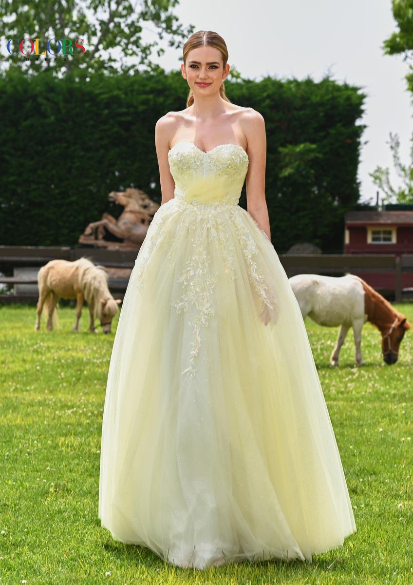 A-LINE DREAMY TULLE GOWN SWEETHEART NECKLINE WITH SLIT + APPLIQUES BY COLORS DRESS 3473
