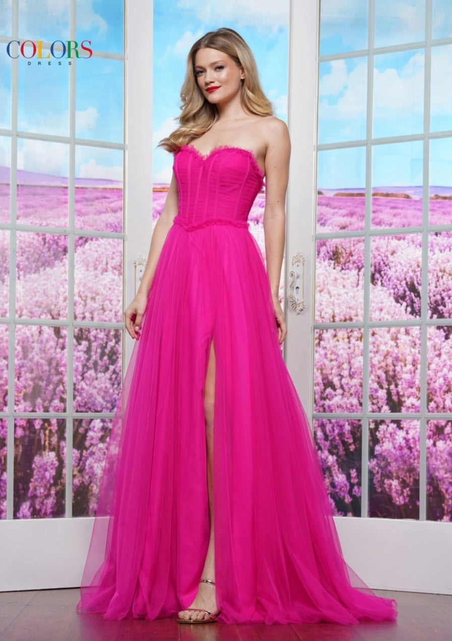 SOFT TULLE A-LINE BALLGOWN WITH BASQUE WAIST SWEETHEART NECKLINE HIGH SLIT CORSET BONING + LACE-UP BACK BY COLORS DRESS 3486