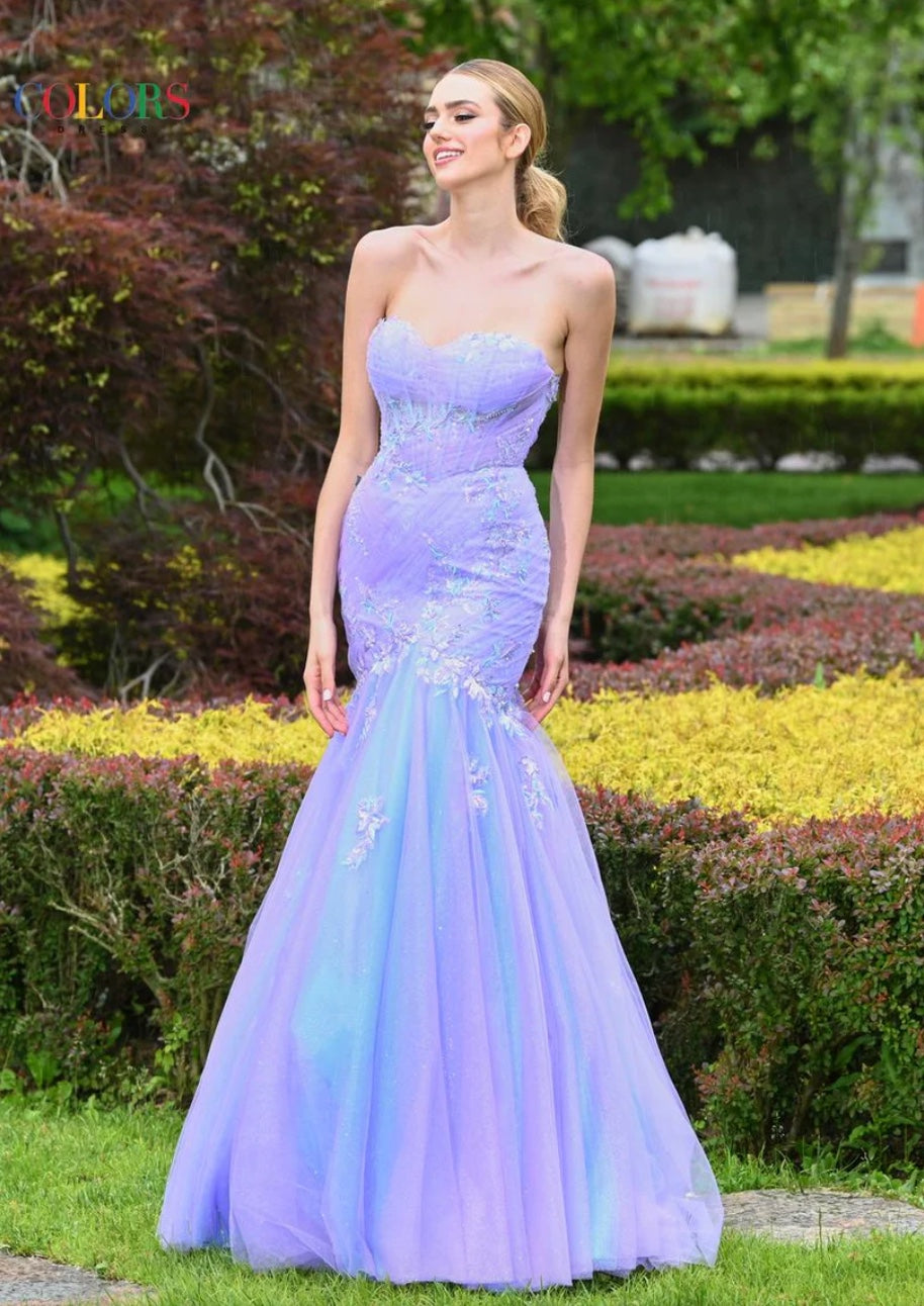 CHANTILLY LACE + MESH DREAMY MERMAID SWEETHEART NECKLINE LACE-UP BACK COLORS DRESS 3529