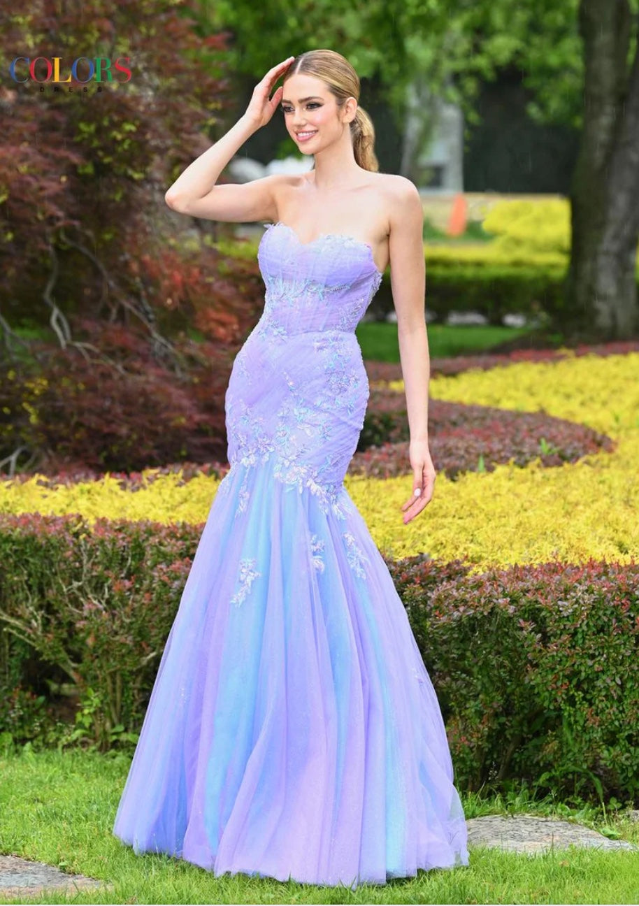 CHANTILLY LACE + MESH DREAMY MERMAID SWEETHEART NECKLINE LACE-UP BACK COLORS DRESS 3529