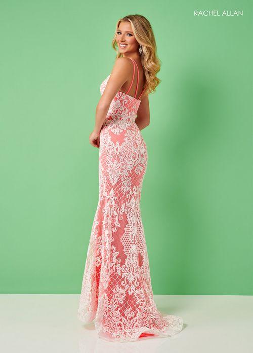 FIT & FLARE GLITTER DAMASK WHITE OVER PASTEL V-NECK BY RACHEL ALLAN 70277