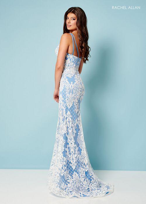 FIT & FLARE GLITTER DAMASK WHITE OVER PASTEL V-NECK BY RACHEL ALLAN 70277
