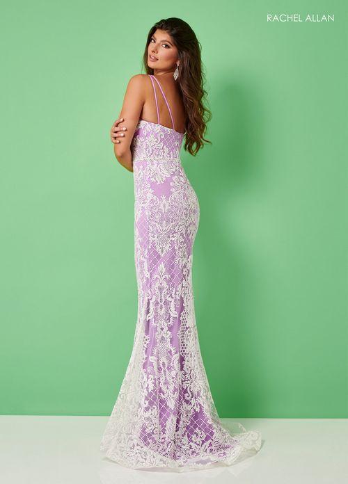 FIT & FLARE GLITTER DAMASK WHITE OVER PASTEL V-NECK BY RACHEL ALLAN 70277
