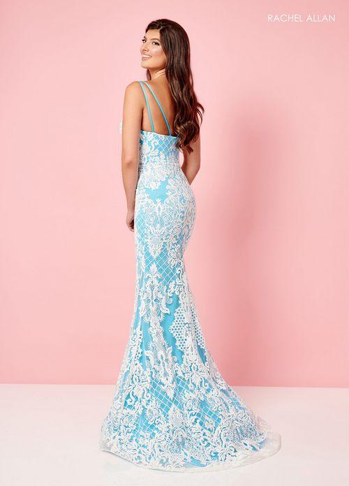 FIT & FLARE GLITTER DAMASK WHITE OVER PASTEL V-NECK BY RACHEL ALLAN 70277