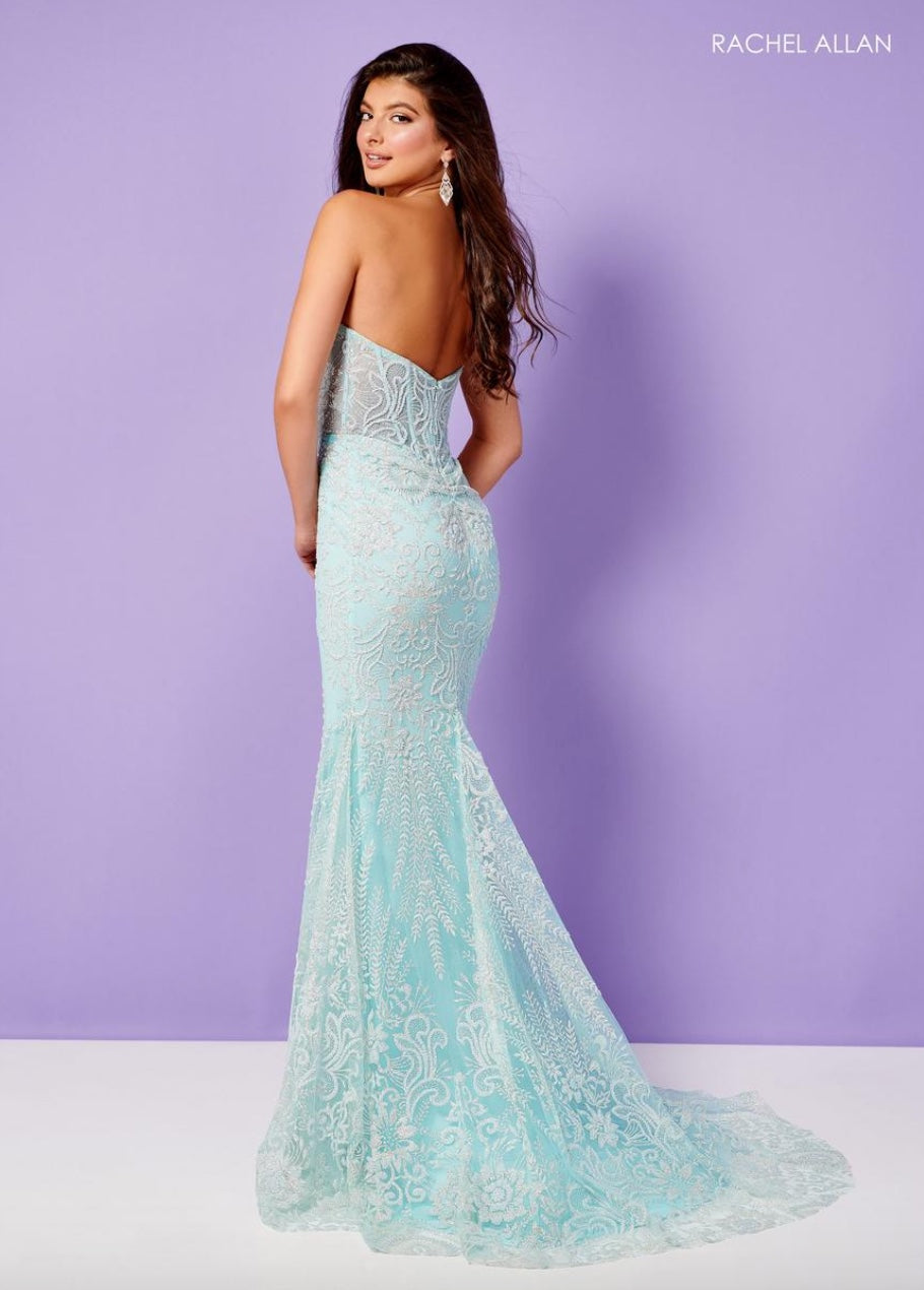 GLITTER TULLE APPLIQUE FITTED GOWN WITH INTRICATE PATTERN PASTEL COLORS BY RACHEL ALLAN 70319