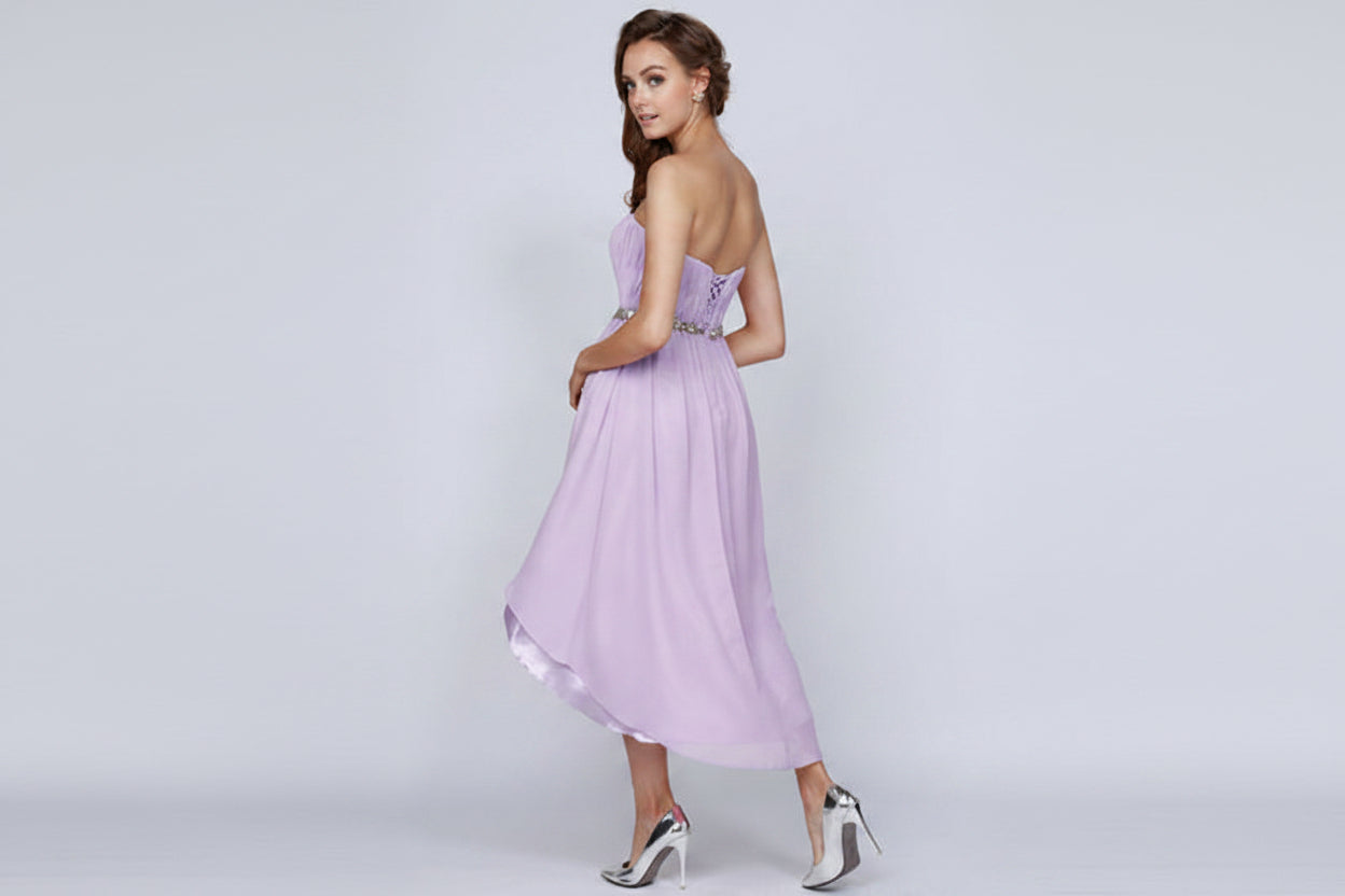 SOFT CHIFFON A-LINE CINCHED EMBELLISHED WAIST FLOWY SKIRT LACE-UP BACK FORMAL DRESS JULIET 747