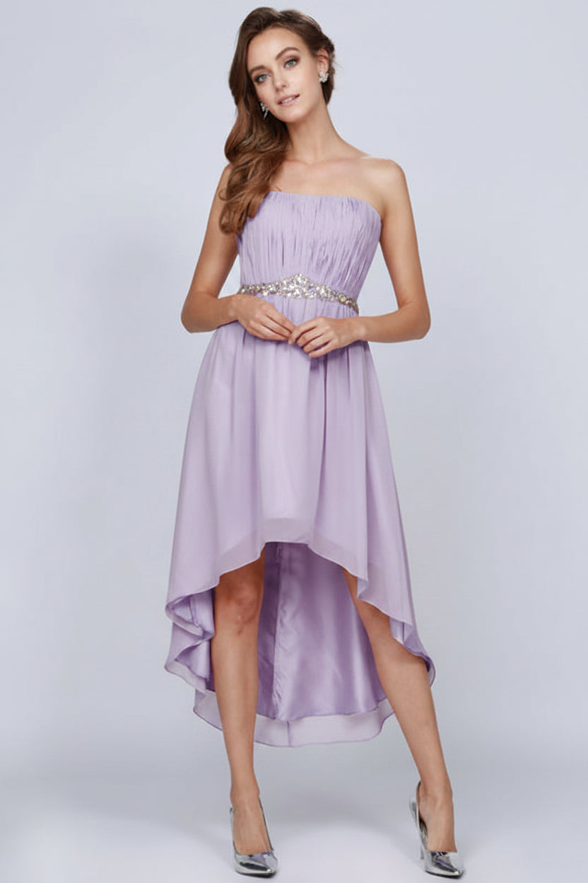 SOFT CHIFFON A-LINE CINCHED EMBELLISHED WAIST FLOWY SKIRT LACE-UP BACK FORMAL DRESS JULIET 747