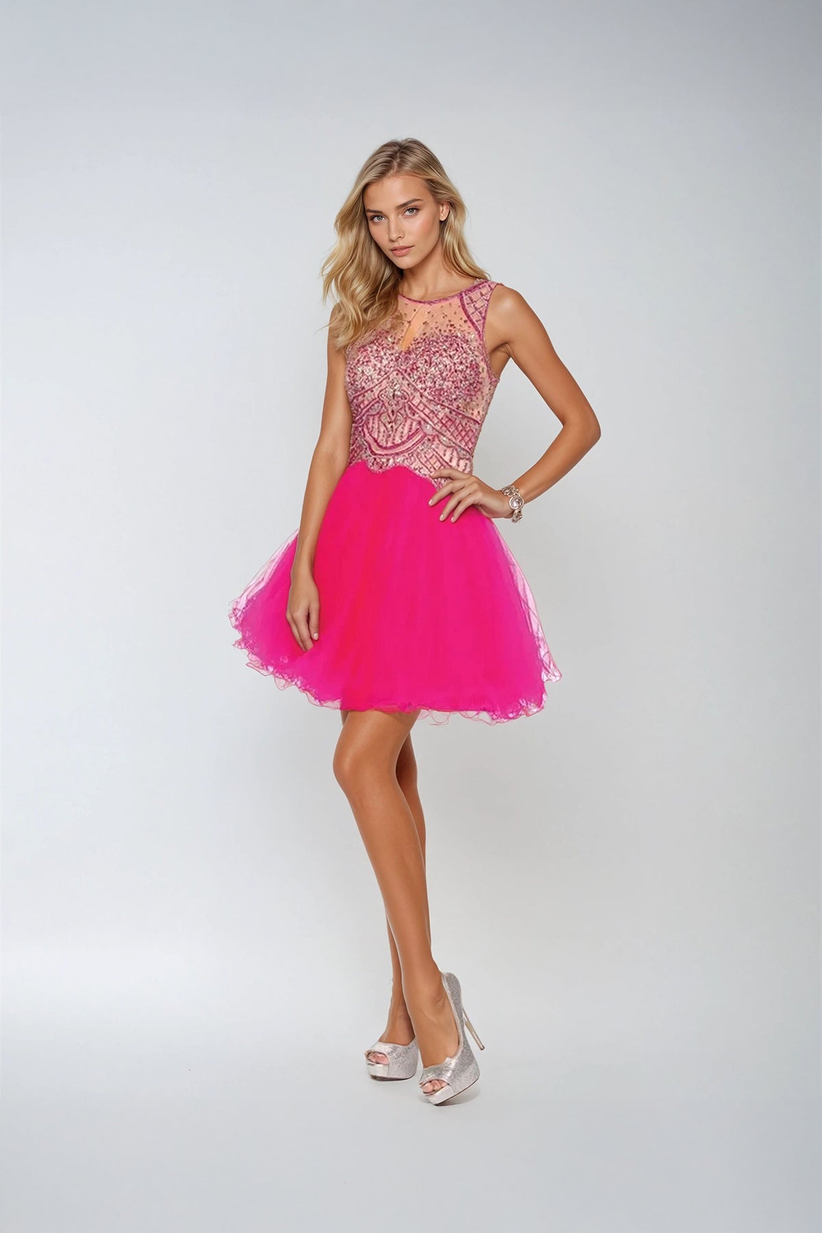 BEJEWELED BODICE FUN TULLE A-LINE SKIRT SHORT FORMAL DRESS JULIET 761