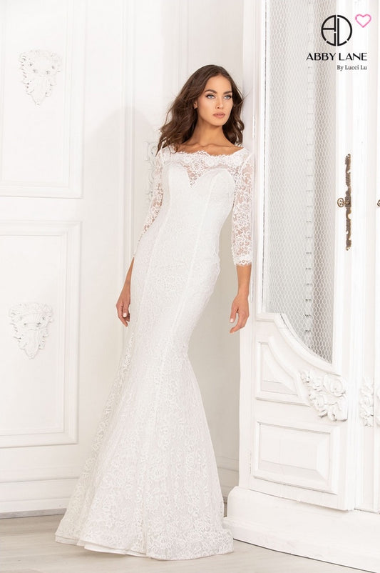 LACE FIT & FLARE BRIDAL GOWN 3/4 SLEEVES BY ABBY LANE 97101
