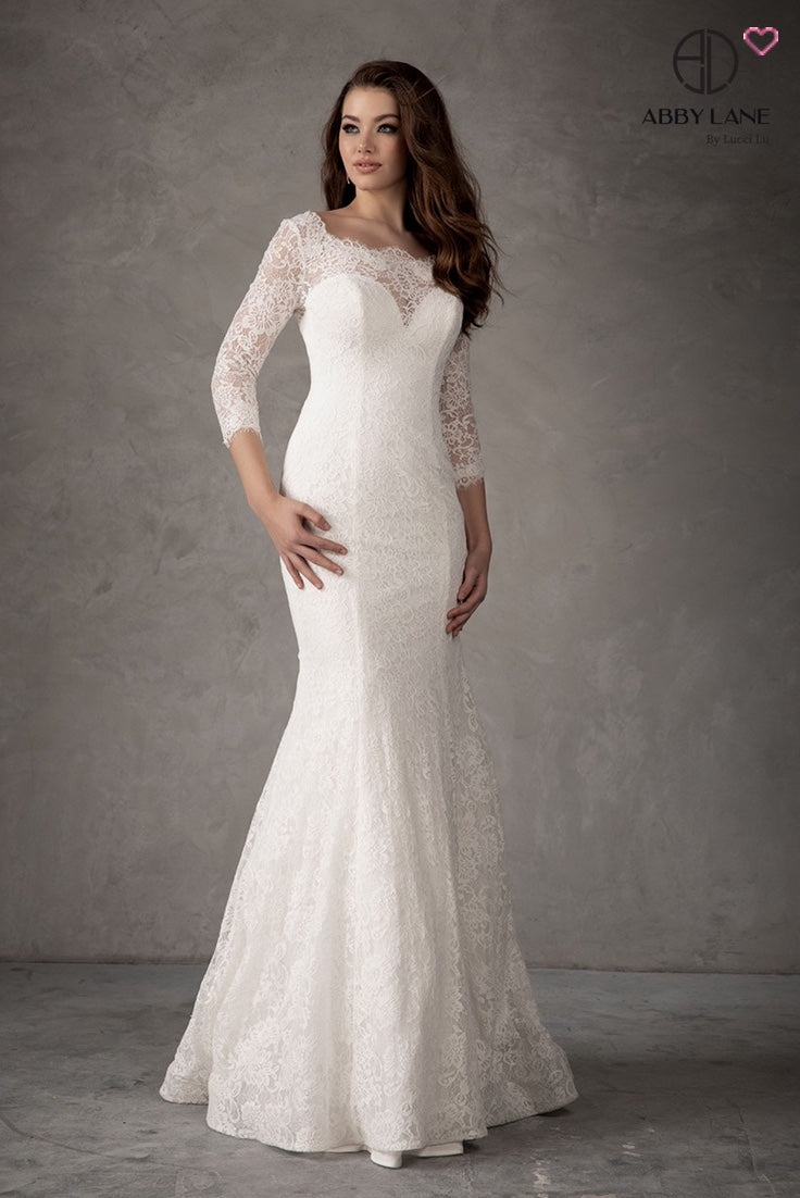 LACE FIT & FLARE BRIDAL GOWN 3/4 SLEEVES BY ABBY LANE 97101