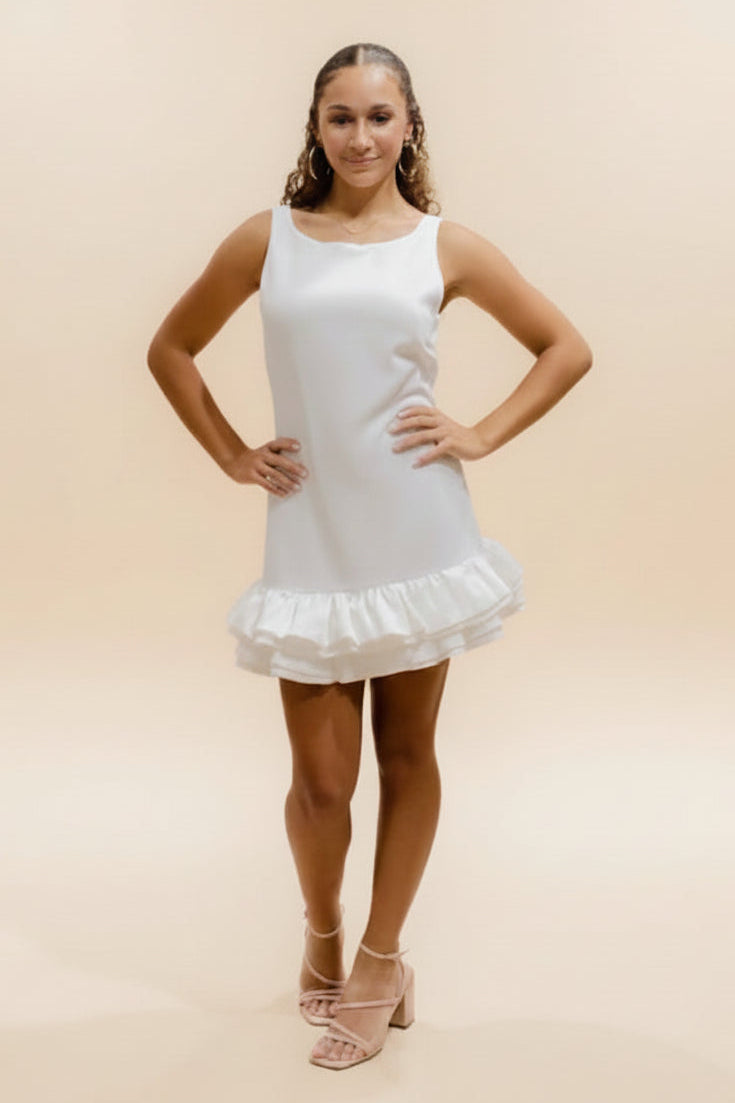 RUFFLE ROMPER OPEN TIE BACK MINI DRESS