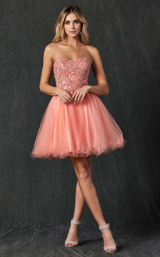 INTRICATELY BEADED STRAPLESS SWEETHEART BODICE A-LINE TULLE SKIRT LACE-UP CORSET BACK SHORT FORMAL DRESS