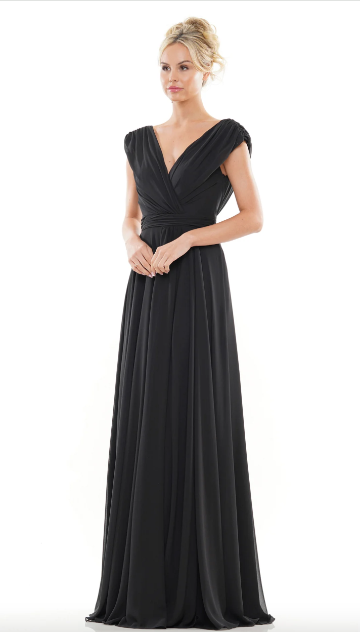 FLOWY CHIFFON GOWN RUCHED BODICE SIDE SLIT + MATCHING STOLE MARSONI BY COLORS DRESS M251