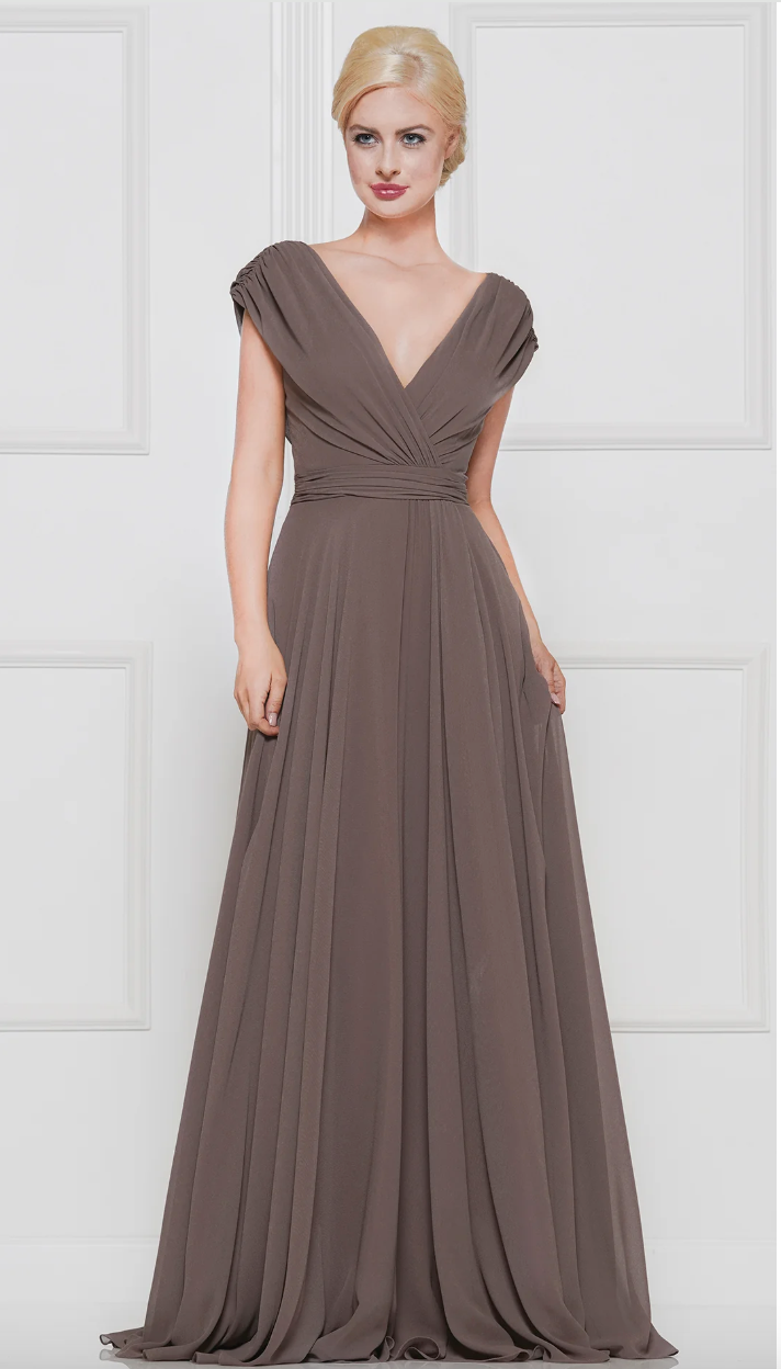 FLOWY CHIFFON GOWN RUCHED BODICE SIDE SLIT + MATCHING STOLE MARSONI BY COLORS DRESS M251