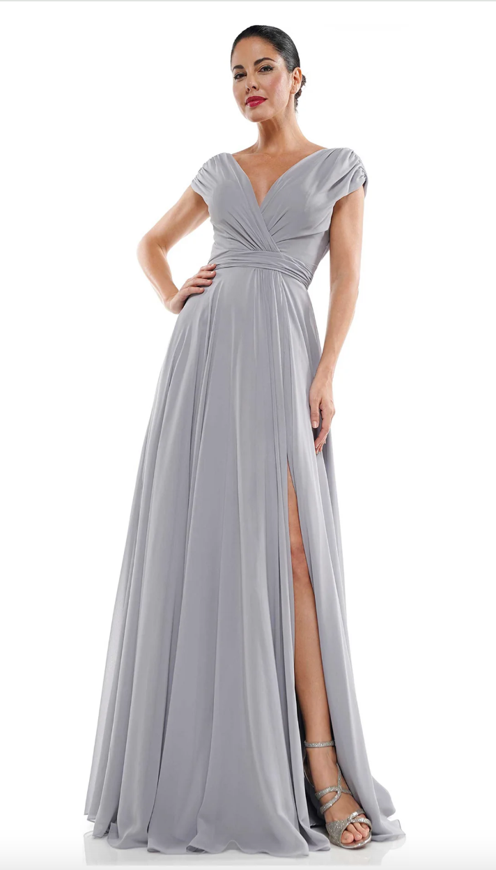 FLOWY CHIFFON GOWN RUCHED BODICE SIDE SLIT + MATCHING STOLE MARSONI BY COLORS DRESS M251
