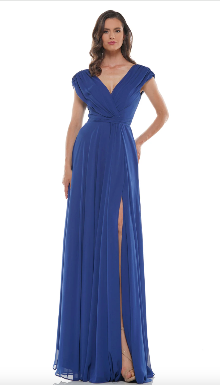 FLOWY CHIFFON GOWN RUCHED BODICE SIDE SLIT + MATCHING STOLE MARSONI BY COLORS DRESS M251