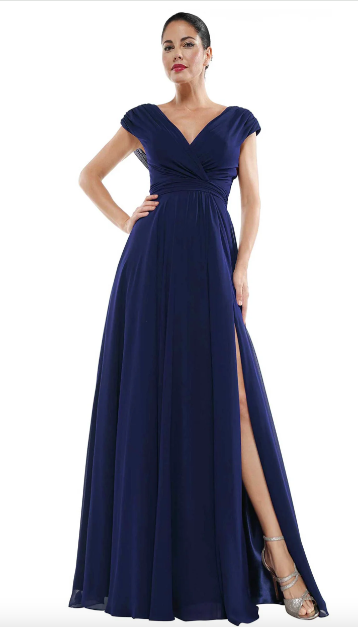 FLOWY CHIFFON GOWN RUCHED BODICE SIDE SLIT + MATCHING STOLE MARSONI BY COLORS DRESS M251