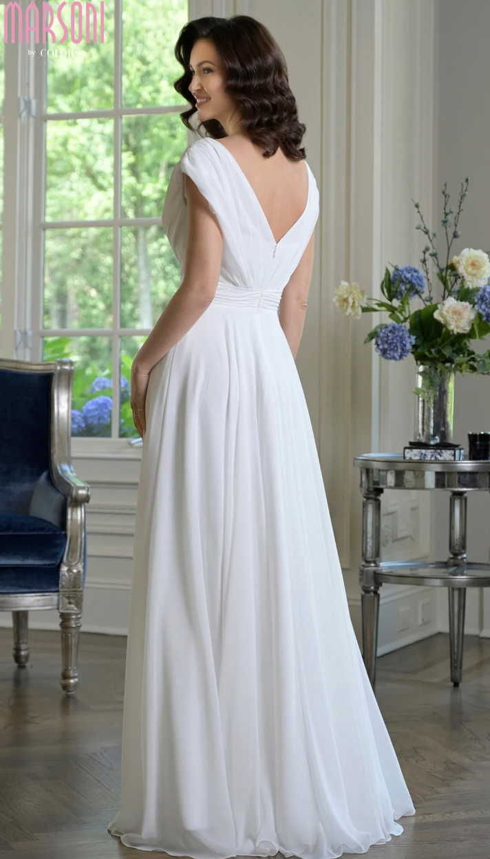 FLOWY CHIFFON GOWN RUCHED BODICE SIDE SLIT + MATCHING STOLE MARSONI BY COLORS DRESS M251