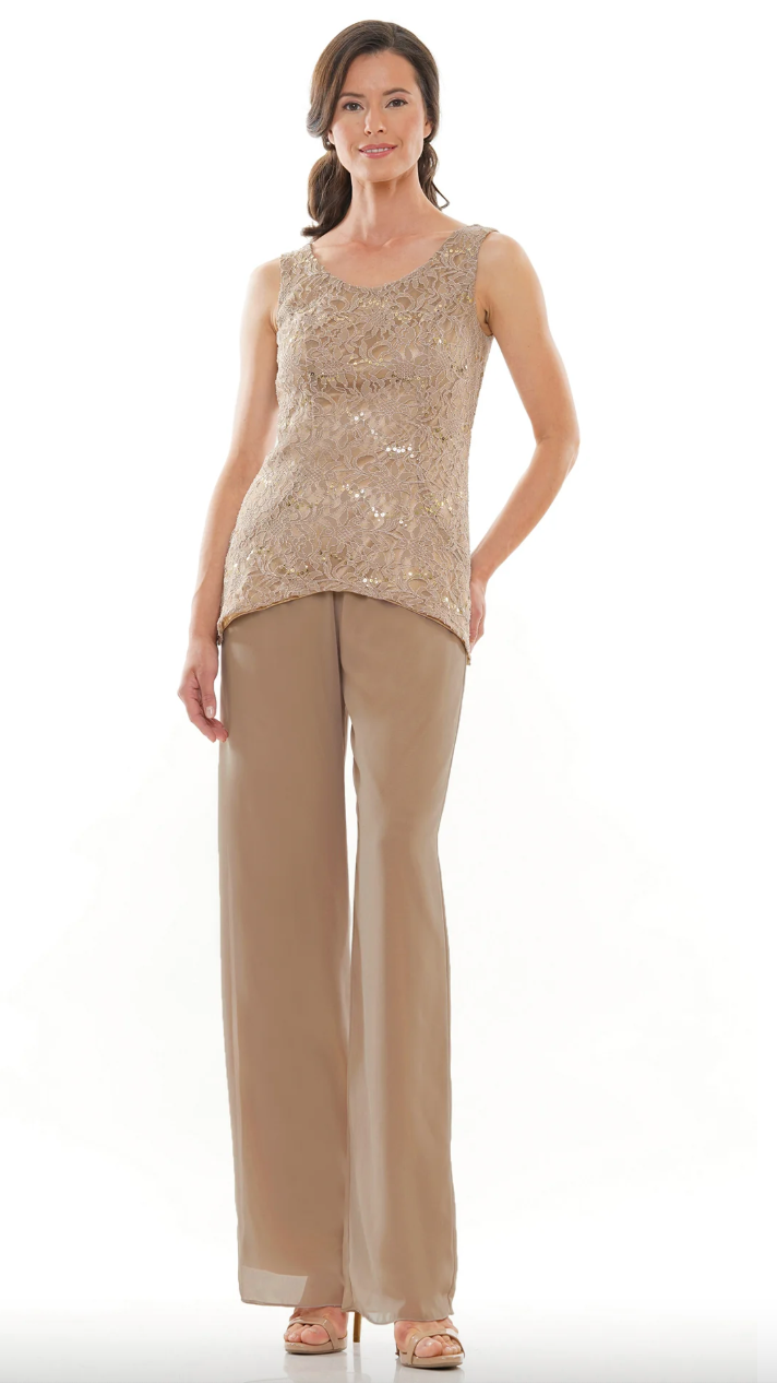 CHIFFON JACKET TOPPER OVER LACE SEQUIN CAMISOLE CHIFFON PANTS MARSONI BY COLORS DRESS M303