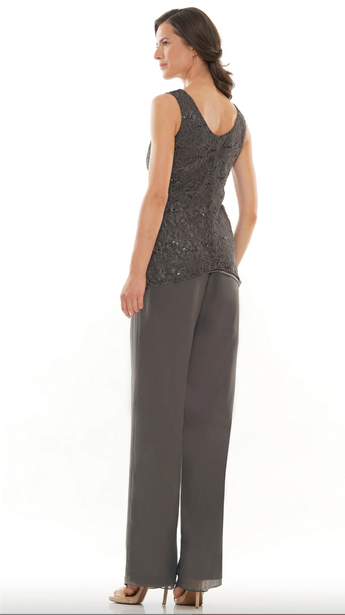 CHIFFON JACKET TOPPER OVER LACE SEQUIN CAMISOLE CHIFFON PANTS MARSONI BY COLORS DRESS M303