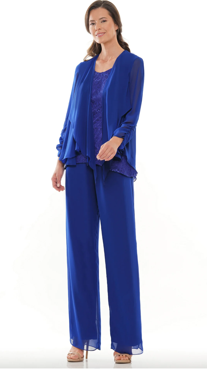 CHIFFON JACKET TOPPER OVER LACE SEQUIN CAMISOLE CHIFFON PANTS MARSONI BY COLORS DRESS M303
