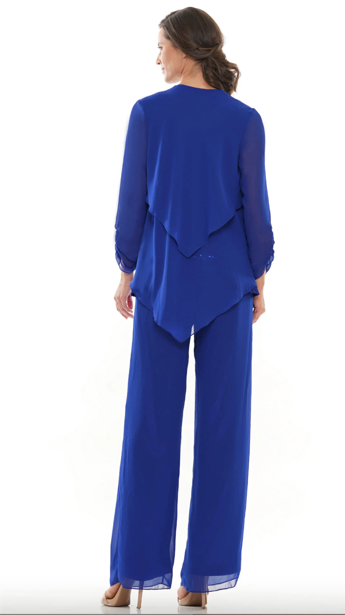 CHIFFON JACKET TOPPER OVER LACE SEQUIN CAMISOLE CHIFFON PANTS MARSONI BY COLORS DRESS M303