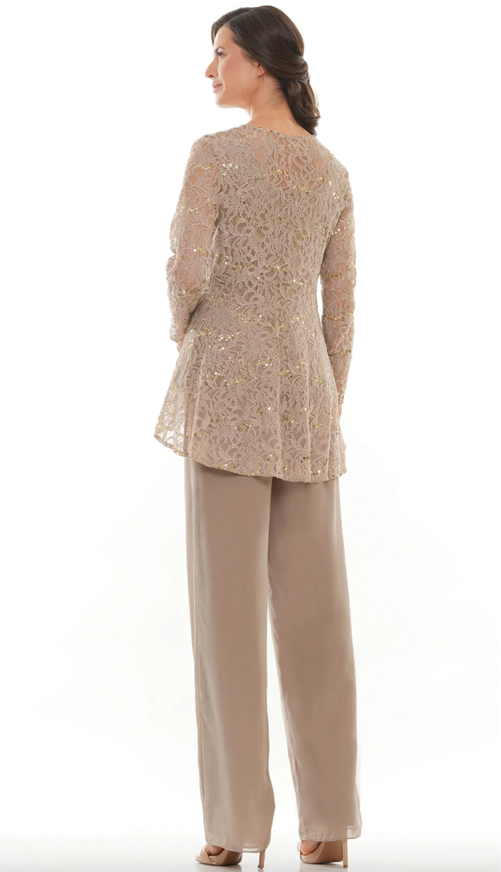 LACE & SEQUIN TOP + CAMISOLE PAIRED WITH CHIFFON PANTS MARSONI BY COLORS M305