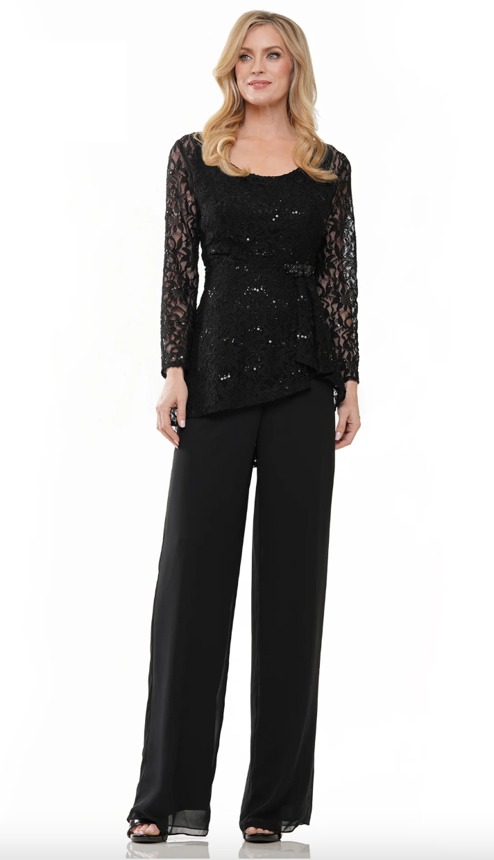 LACE & SEQUIN TOP + CAMISOLE PAIRED WITH CHIFFON PANTS MARSONI BY COLORS M305