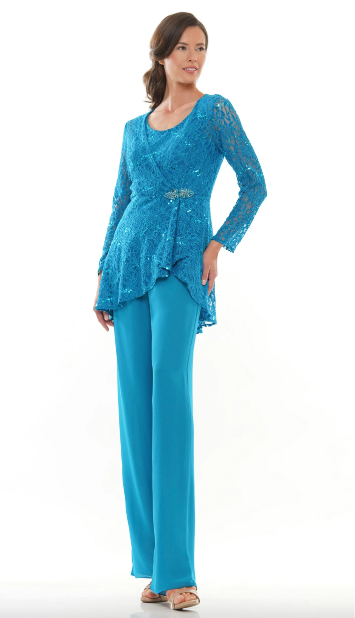 LACE & SEQUIN TOP + CAMISOLE PAIRED WITH CHIFFON PANTS MARSONI BY COLORS M305